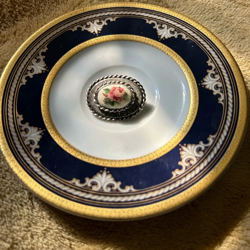 Vintage Petit Point Rose Brooch